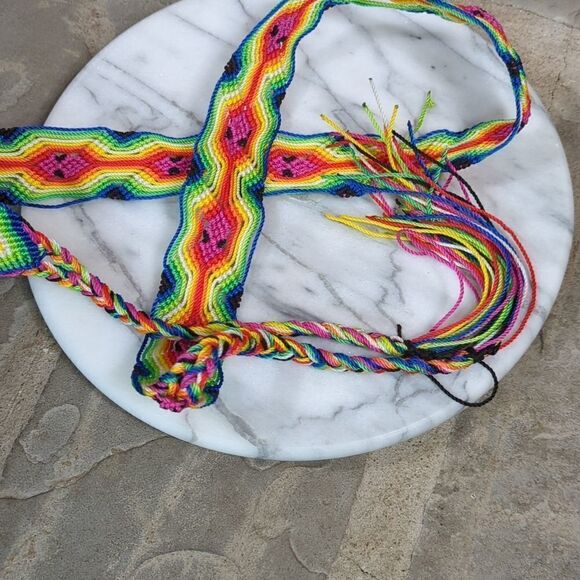 Rainbow Tie Braided Belt‎ Tassel Ends Retro Hippy Pride Fringe Vibrant Colors - Picture 1 of 11